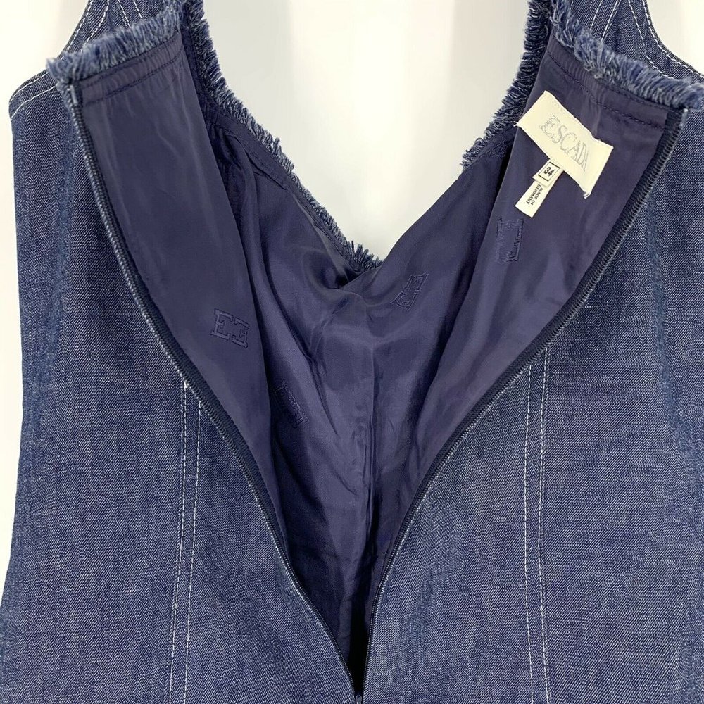 Escada Denim Dress Small Blue Jean Fray Sleeveless Sheath - Picture 7 of 9